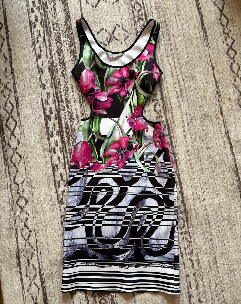 CLOVER CANYON Neoprene Cutout Backless Sexy Dress Floral XS